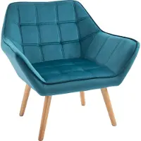 Fortuna Lai Fauteuil individuel Fauteuil à oreilles Fauteuil relax, velours, pieds surélevés, polyester velours, style scandinave, bleu clair, 64x62x72,5cm