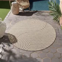HomebyHome Tapis d’Extérieur Imperméable et Résistant aux UV Idéal pour Cuisine Balcon Terrasse Jardin et Salon, Taille: 200 cm Rond