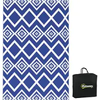 Fortuna Tapis d'extérieur Lai 182 x 274 cm, hydrofuge, tapis en plastique avec sac de transport, idéal pour le balcon et le camping, bleu et blanc