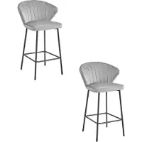 Leobert Tabouret De Bar - - Gatta - Velours Gris Argenté/Pieds Noirs - Lot De 2
