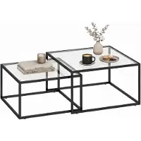 SUGIFT , table d'appoint en verre trempé avec cadre métallique noir