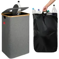 Blumtal Conteneur de collecte pour bouteilles consignées 100 L - Sac pour bouteilles consignées en bambou - Conteneur de collecte pour bouteilles consignées avec trou, couleur noire