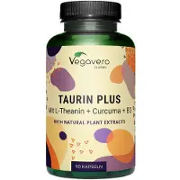 Vegavero Taurine Plus | 90 gélules | à l'extrait de curcuma et à la théanine issue d'extrait de thé vert | végétalien