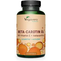Vegavero Huile de béta-carotène Plus de | 120 capsules | avec vitamine E et astaxanthine | Lucarotin + Astazine | produit végétalien