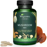 Vegavero Mushroom Mix | 120 gélules | 6 extraits de champignons : Reishi, Cordyceps, Hericium, Chaga, Shiitake, Agaricus | vegan