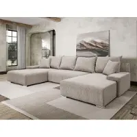 Margaret Hadas24 Canapé d'angle en U Canapé d'angle Lauren 348x188cm avec fonction sommeil et coffre de rangement, 5 places, porte-couverture, Big Sofa, canapé d'angle, velours côtelé, beige