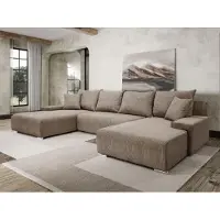 Margaret Hadas24 Canapé d'angle en U Canapé d'angle Lauren 348x188cm avec fonction sommeil et coffre de lit, 5 places, porte-couverture, Big Sofa, canapé d'angle, velours côtelé, capuccino