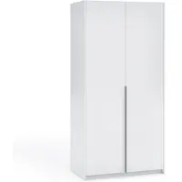 Margaret Hadas24 Armoire APOLLONIA sans miroir, armoire à portes battantes, style moderne, armoire, grand espace de rangement 100 x 204 cm (blanc, poignées noires)