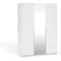 Margaret Hadas24 Armoire APOLLONIA avec miroir, armoire à portes battantes, style moderne, armoire, grand espace de rangement 150 x 204 cm (blanc, poignées dorées)