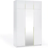 Margaret Hadas24 Armoire APOLLONIA I avec miroir, armoire à portes battantes, style moderne, armoire, grand espace de rangement 150 x 250 cm (blanc, poignées dorées)