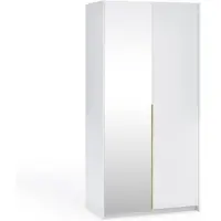 Margaret Hadas24 Armoire APOLLONIA avec miroir, armoire à portes battantes, style moderne, armoire, grand espace de rangement 100 x 204 cm (blanc, poignées dorées)