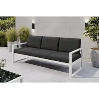 Margaret Hadas24 Canapé de jardin 3 places d'extérieur Madera Lounge, canapé de terrasse résistant aux intempéries, mobilier de balcon avec dossier, mobilier de jardin blanc, gris-brun