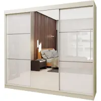 Margaret Hadas24 Armoire Vena de 240 cm avec miroir, comprenant 3 portes coulissantes. Finition : cachemire et laque blanche (lacobel)