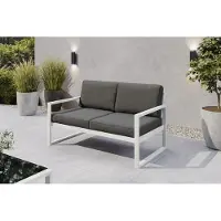 Margaret Hadas24 Canapé de jardin 2 places d'extérieur Madera Lounge, canapé de terrasse résistant aux intempéries, mobilier de balcon avec dossier, mobilier de jardin blanc, gris foncé
