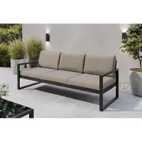 Margaret Hadas24 Canapé de jardin 3 places d'extérieur Madera Lounge, canapé de terrasse résistant aux intempéries, mobilier de balcon avec dossier, mobilier de jardin noir, gris-beige