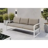 Margaret Hadas24 Canapé de jardin 3 places d'extérieur Madera Lounge, canapé de terrasse résistant aux intempéries, mobilier de balcon avec dossier, mobilier de jardin blanc, gris-beige