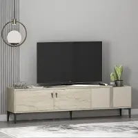 Homidea Modena : Meuble TV bas de 180 cm - Meuble TV avec portes et espace de rangement - Meuble TV de style scandinave pour le salon - Travertin/Beige