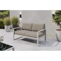 Margaret Hadas24 Canapé de jardin 2 places d'extérieur Madera Lounge, canapé de terrasse résistant aux intempéries, mobilier de balcon avec dossier, mobilier de jardin couleur cachemire, gris-beige