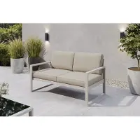 Margaret Hadas24 Canapé de jardin 2 places d'extérieur Madera Lounge, canapé de terrasse résistant aux intempéries, mobilier de balcon avec dossier, mobilier de jardin couleur cachemire, écru