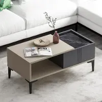 Homidea Table basse Modena 90 cm - Table de salon rectangulaire avec compartiment de rangement - Design scandinave moderne - Beige/anthracite