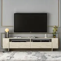 Homidea Meuble TV bas Angel, design moderne, 192,8 x 45 x 35 cm (travertin)