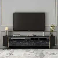 Homidea Angel TV - Meuble TV bas avec 2 portes, design moderne pour le salon (marbre noir)