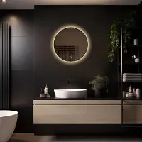 Megagoods LoXa – Miroir de salle de bain rond Ilona avec LED 60 cm – Cadre noir – Dimmable – Surface antibuée – Qualité durable – Installation facile