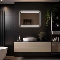 Megagoods LoXa – Miroir de salle de bain Felix avec LED 80 × 60 cm – Dimmable – Antibuée – Éclairage direct & indirect – Fonction mémoire – Économe en énergie – Installation facile