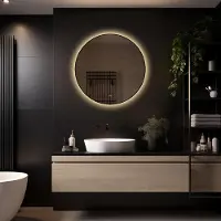Megagoods LoXa – Miroir de salle de bain rond Ilona avec LED 80 cm – Cadre noir – Dimmable – Surface antibuée – Qualité durable – Installation facile