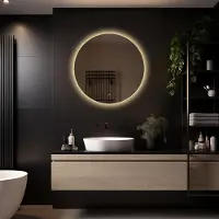 Megagoods LoXa – Miroir de salle de bain rond Lena avec LED 80 cm – Dimmable – Surface antibuée – Qualité durable – Installation facile