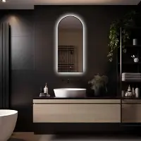 Megagoods LoXa – Miroir de salle de bain en arche Marrakech avec LED 45 × 100 cm – Cadre noir – Dimmable – 3 modes LED – Surface antibuée – Qualité durable – Miroir anticorrosion – Installat