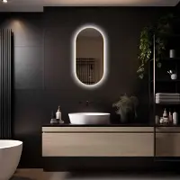 Megagoods LoXa – Miroir de salle de bain ovale Aurelia 40x80 avec LED – Dimmable – Antibuée – Design moderne