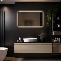 Megagoods LoXa – Miroir de salle de bain Valencia 100x60 avec LED – Cadre noir – Dimmable – Antibuée – IP44