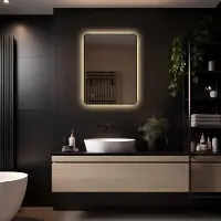 Megagoods LoXa – Miroir de salle de bain Valencia 80x60 avec LED – Cadre noir – Dimmable – Antibuée – IP44
