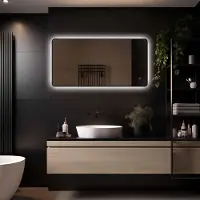 Megagoods LoXa – Miroir de salle de bain Valencia 120x60 avec LED – Cadre noir – Dimmable – Antibuée – IP44