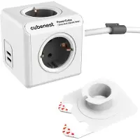 CubeNest PowerCube Extended USB PD 35W 2xUSB-C gris, 4x prise de courant, câble de 1,5 m, mise à la terre, protection contre les surtensions, max 16A/250V~2500W/50-60Hz - F type schuk