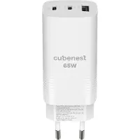 CubeNest PD GaN Adapter 65W S3D0 - Chargeur USB avec 2x USB C et USB A - blanc