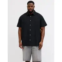 Jack&Jones PLUS 12294285 Linen Plus Size Short Sleeve Shirt Noir 7XL / Regular Homme