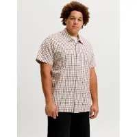 Jack & Jones Plus Chemise 'JORSavona Austin' brun foncé / orange pastel / rouge carmin / blanc cassé