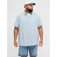 Jack & Jones 12294285 Linen Plus Size Short Sleeve Shirt Bleu 4XL / Regular Homme