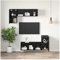 vidaXL Meuble TV mural, 2 pièces, noir, imitation chêne, panneau de fibres de bois
