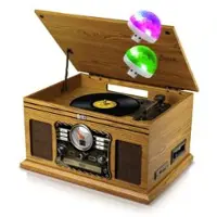 Evidence Tourne-Disque - Britz BZ-TP070 - 2x50W- 33/45/78 - USB SD / Bluetooth RADIO FM / Lecteur CD/Casette, Stéréo - Bois, Boules Disco