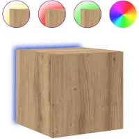 vidaXL Meuble TV mural avec éclairage LED, style artisanal, chêne, 30,5 x 35 x 30 cm