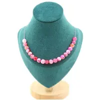 Bijoux Pierres et Minéraux. Collier 20 perles Agate craquelé rouge 8 mm Chaine en acier inoxydable.