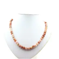 Bijoux Pierres et Minéraux. Collier perles Pierre de Soleil 8 mm Chaine en acier inoxydable.