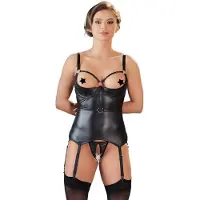 Cottelli Bondage - haut push-up brillant avec menottes (noir) - XL
