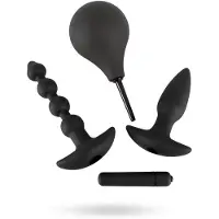 Black Velvets - coffret plug anal vibrant - 4 pièces - silicone noir