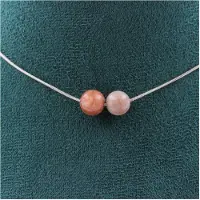 Bijoux Pierres et Minéraux. Collier 2 perles Pierre de soleil 8 mm. Chaine en acier inoxydable Collier femmes, hommes. Taille personnalisa