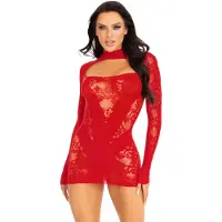 Leg avenue Mini-robe en dentelle trou de serrure avec d tails de panneaux opaques et manches gant es.