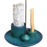 Exogio Porte-bâtonnets, brûleur d'encens artisanal polyvalent pour bâtonnets, support de sauge brûlant, bac récupérateur de cendres